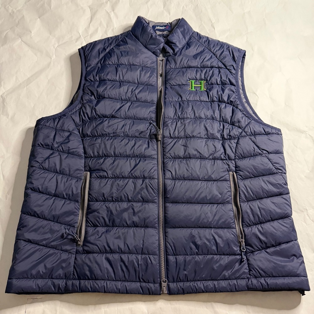 Johnnie O Mens Navy Quilted Puffer Vest Golf Size XL Full Zip‎ Pockets Logo